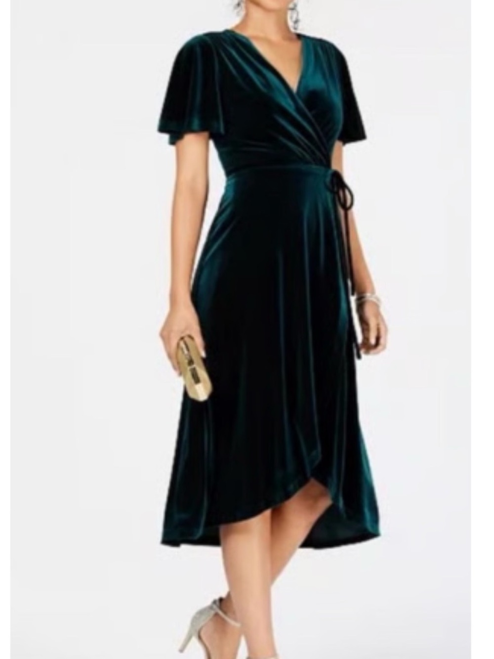 Vince Camuto Emerald Velvet Wrap Midi Dress
